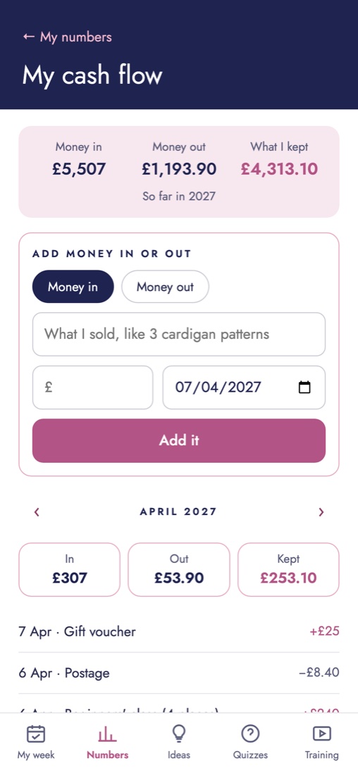 My cash flow in the app