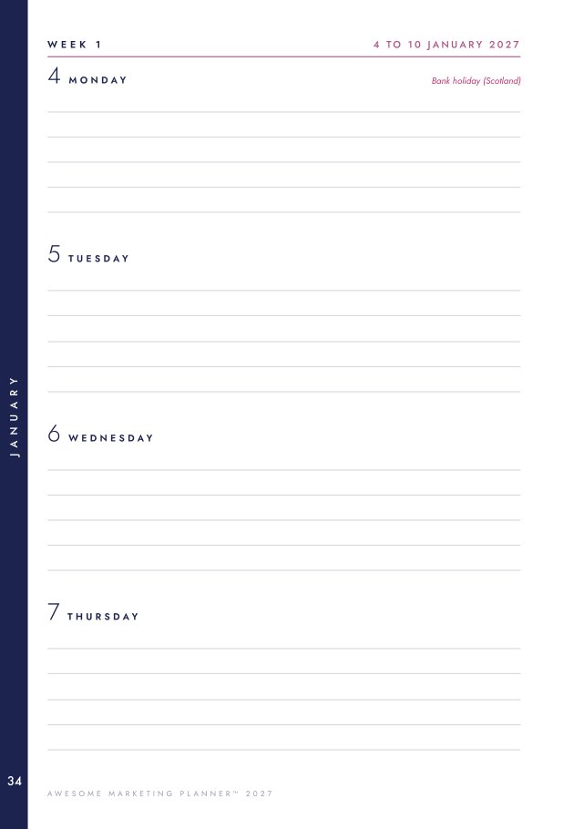 A week's planning page on a tablet