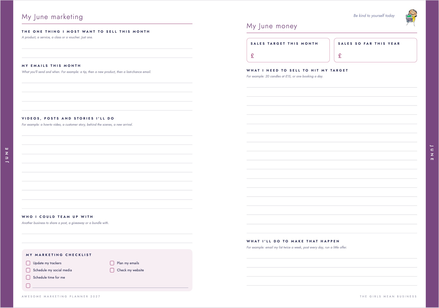 The June pages, in plum