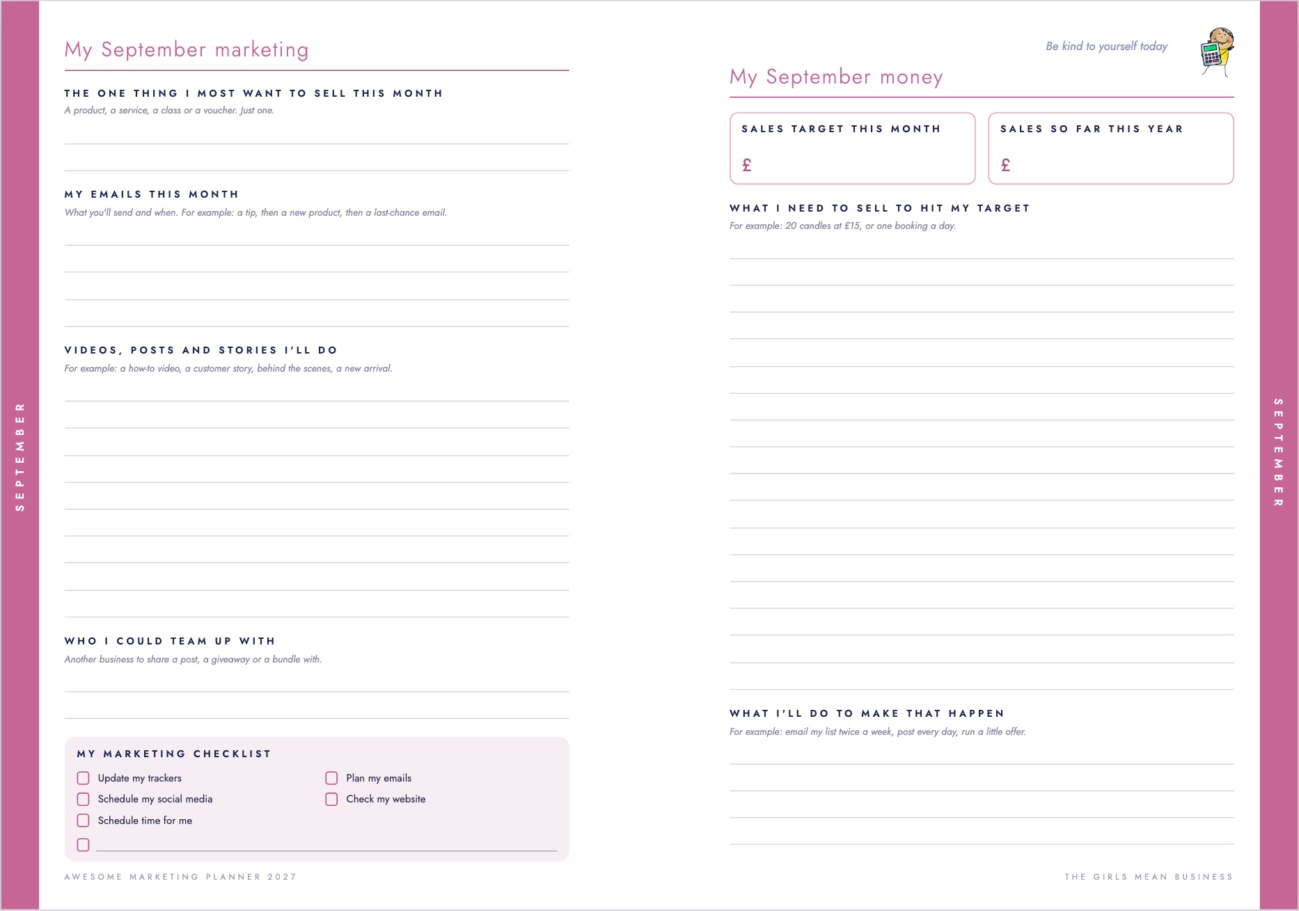 The September pages, in pink